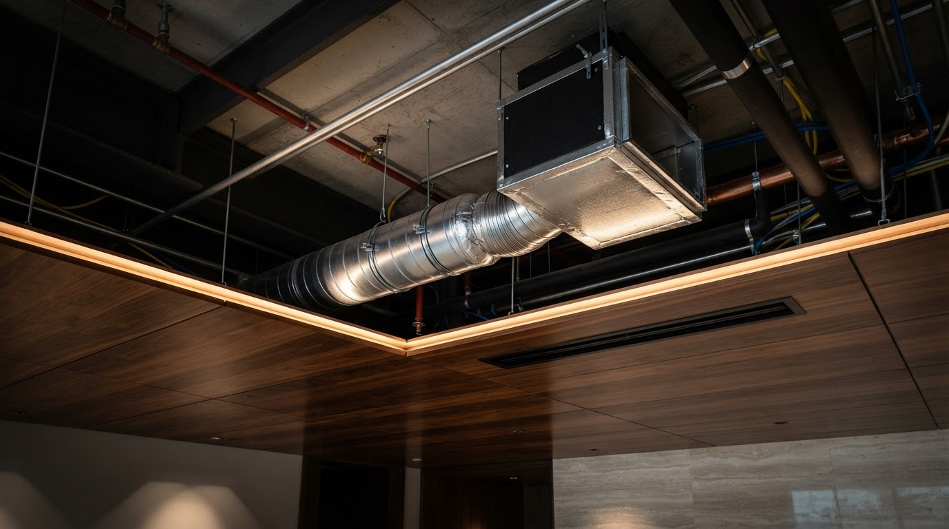 Concealed precision ductwork behind the ceiling