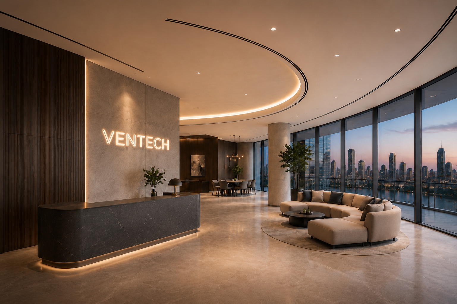 Luxury penthouse interior with a frameless Ventech diffuser in the ceiling